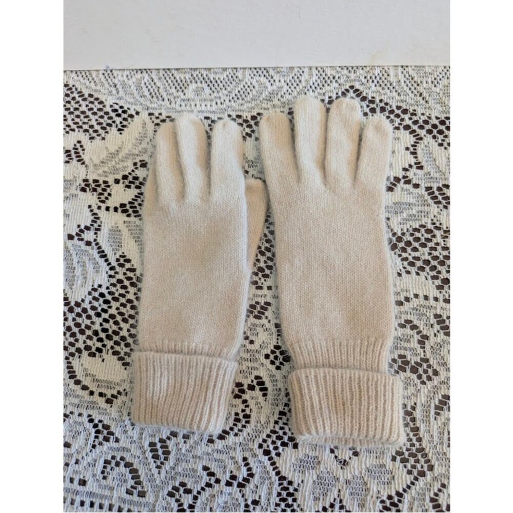 Vintage Aris Knit Gloves - Cream - Angora Rabbit Hair Blend - Ribbed Cuff